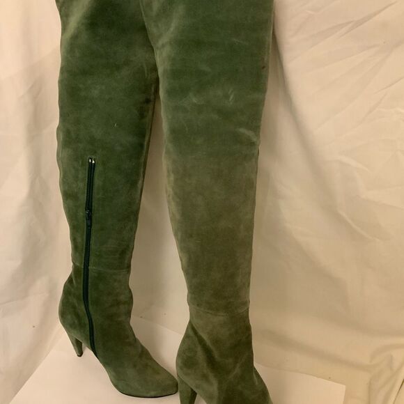 Chloe  Tall Leather Boots Size 35.5  High Heel Over The Knee Zip Green suede - Picture 12 of 12